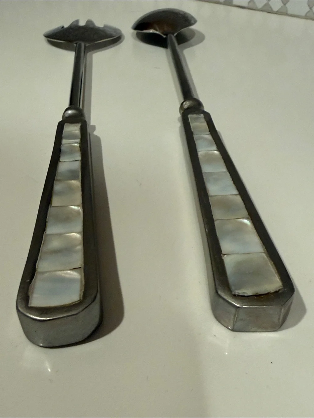Pottery BarnMother of Pearl Handle Salad Serving Set - Stainless Steel